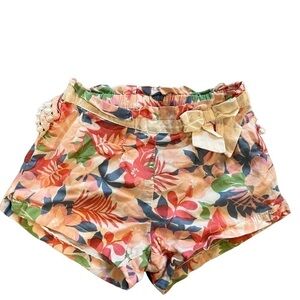 Janie & Jack 6m- 12m ruffle short shorts, pink with tropical floral pattern